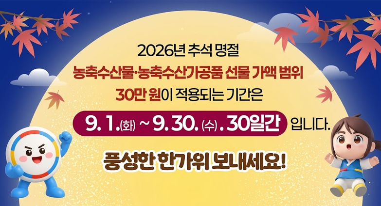 농축수산물, 농축수산가공품 선물가액 범위 30만원